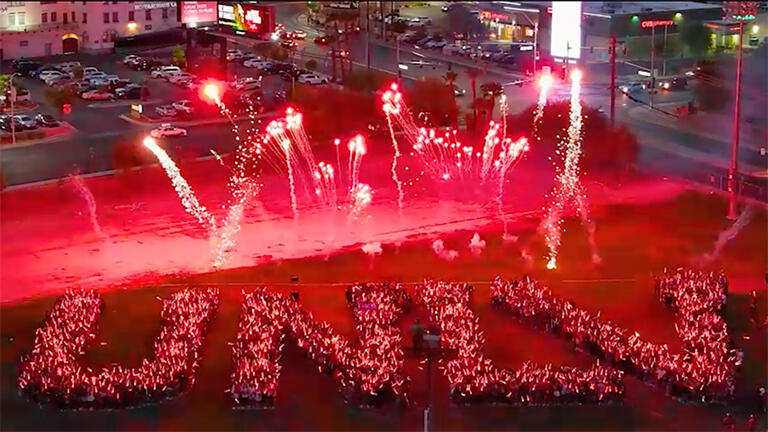 U.N.L.V. letters and fireworks during Premier U.N.L.V. event