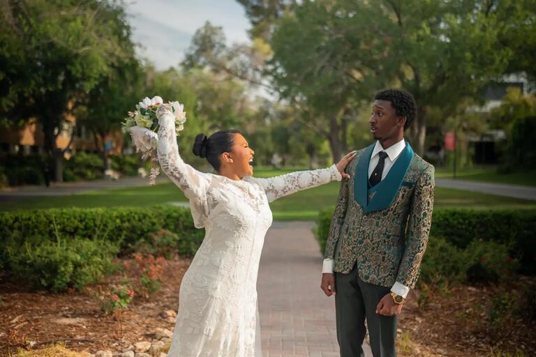 Two characters in bridal attire