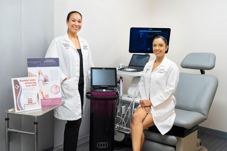 Dr. Nadia Gomez and Dr. Yarini Quezada alongside medical equipment.