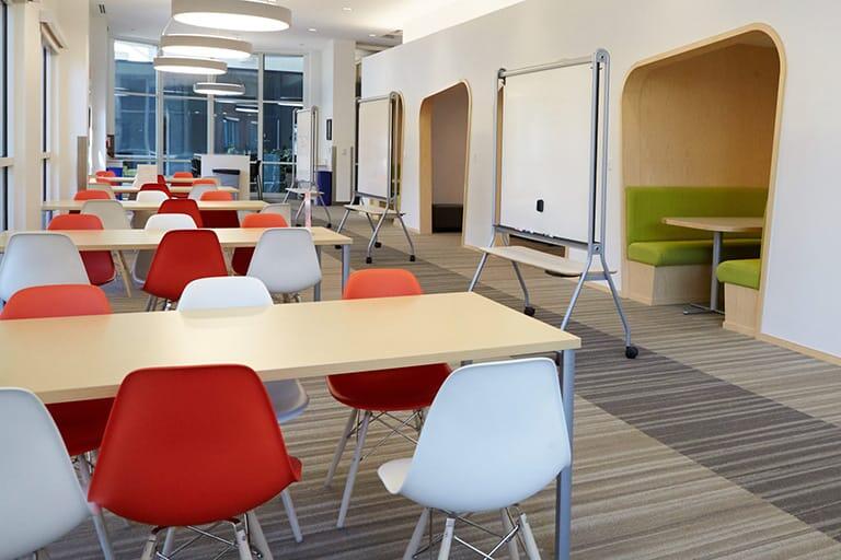 Multiple tables in an empty room