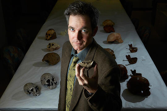 Brian Villmoare holds a replica of the Ledi-Geraru jawbone