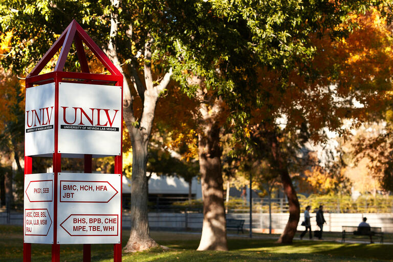 U.N.L.V. sign on academic mall