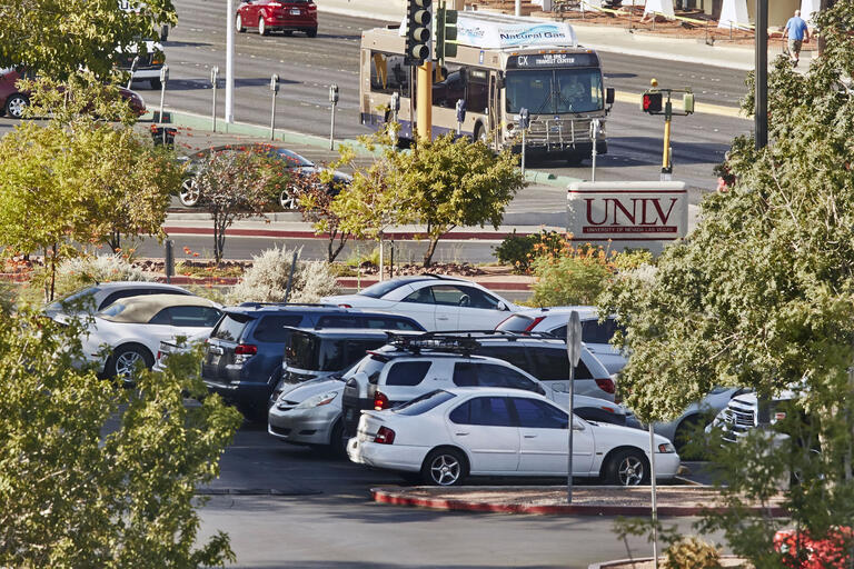 vehicles in parking lot at UNLV campus