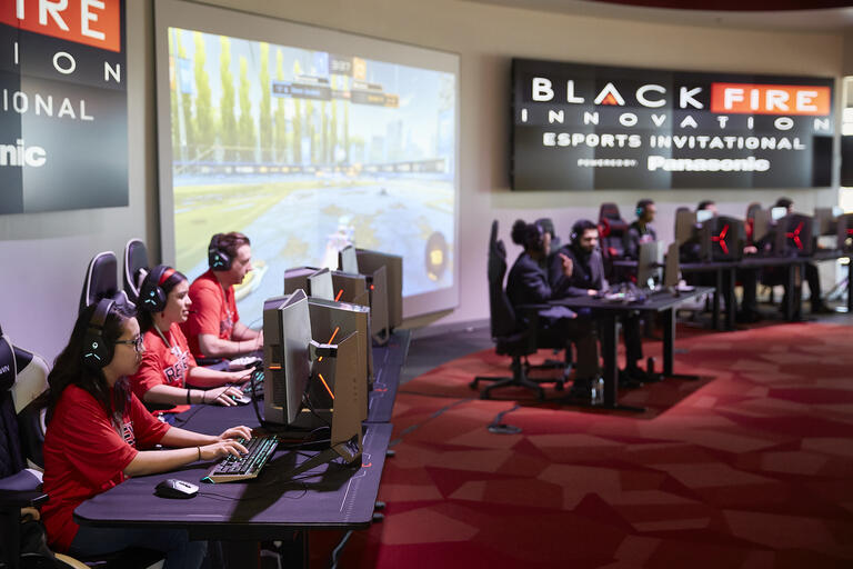 UNLV students playing esports games at Black Fire Innovation