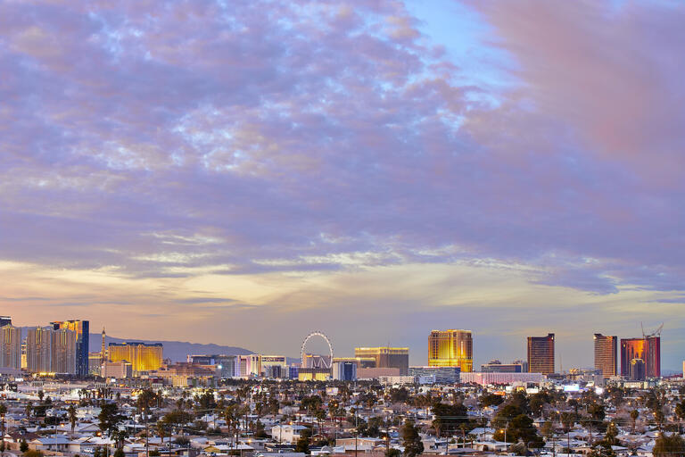A photo of the area surrounding UNLV with the Las Vegas Strip in the background
