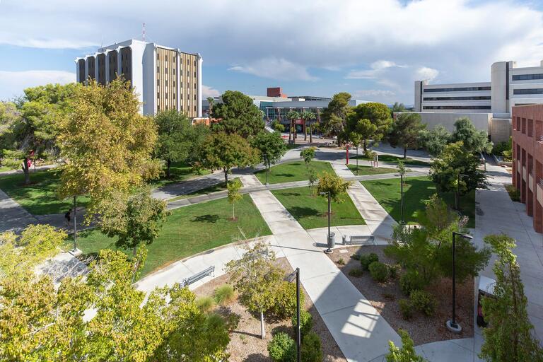 Campus scenery of the courtyard outside of F-D-H building
