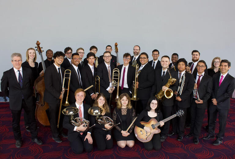 large ensemble of jazz musicians