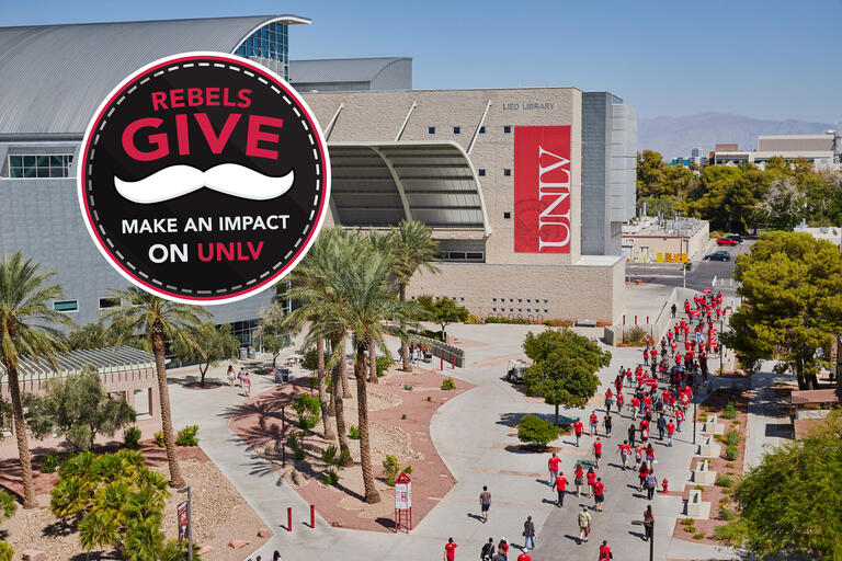 image of UNLV Lied Library and Rebels Give logo