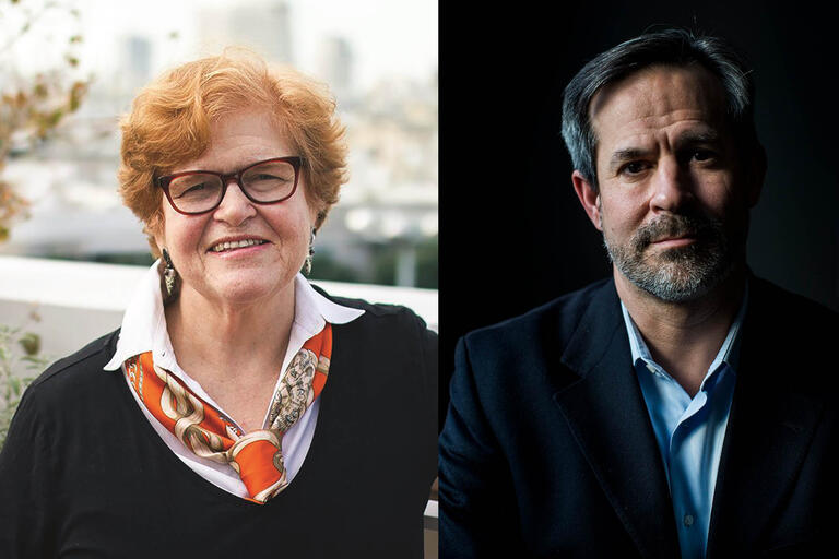 side-by-side headshot images of Deborah Lipstad and Jonathan Weisman