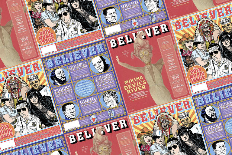 Several covers of Believer magazine