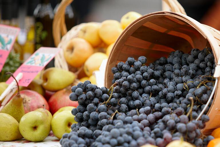 A basket containing grapes