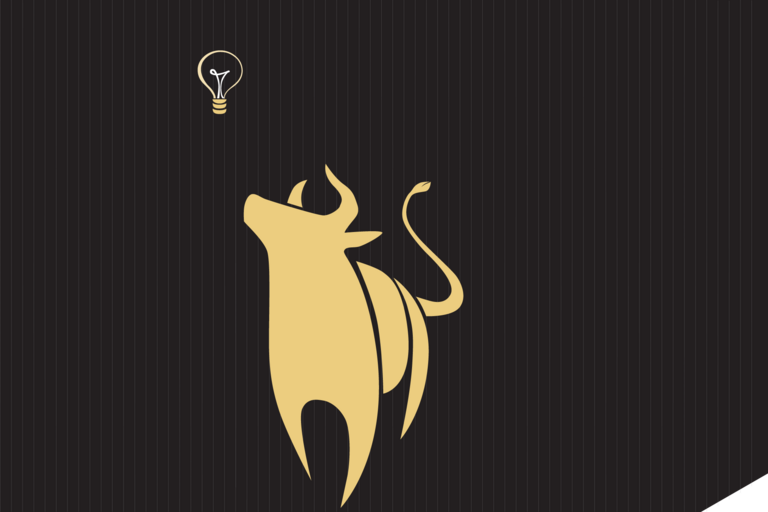 Graphic of yellow bull looking up towards a light bulb