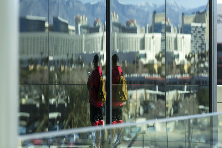The Las Vegas Strip reflected in building