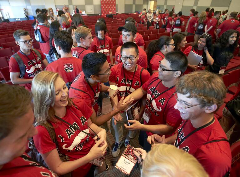Group of students with red U-N-L-V t-shirts on.