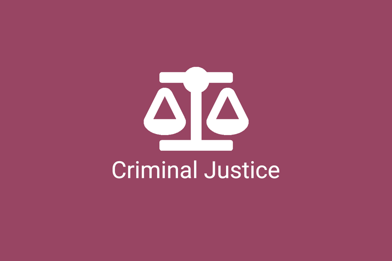 Image of scale with text reading criminal justice