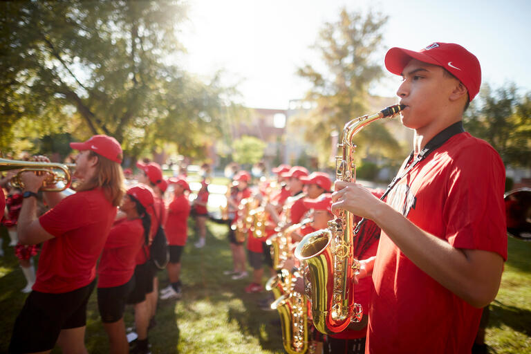 The Marching band at a UNLV Pep rally