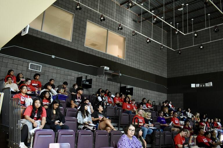 UNLV Architecture lecture hall with students listening
