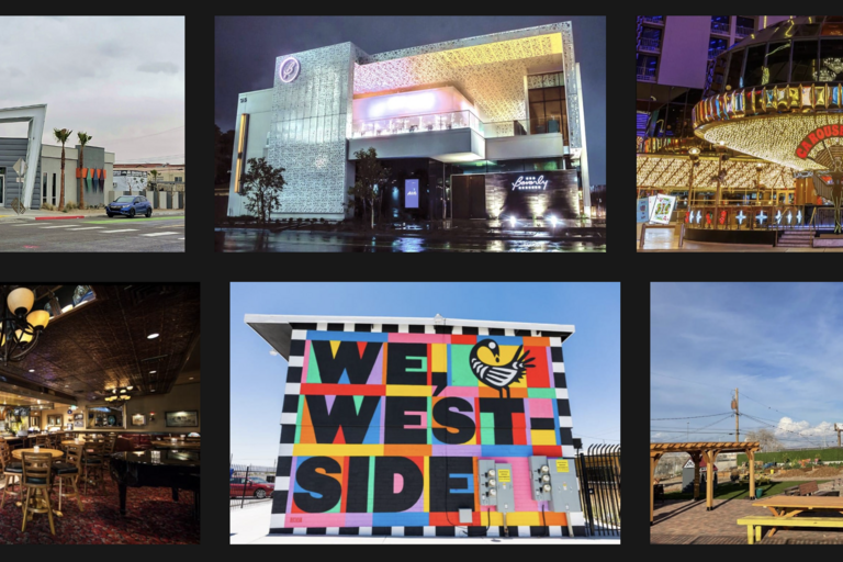 Photos include:  The Beverly Theater, 515 S. Sixth St., designed by Carpenter Seller Del Gatto Architects; The Carousel Bar, 1 S. Main St., designed by The Plaza Hotel Design Team; The Golden Steer restaurant, 308 W. Sahara Ave., designed by Carpenter Seller Del Gatto Architects; The Bent Inn &amp; Pub, 1100 E. Ogden Ave, designed by SPARC Design; “We, Westside,” a mural at 500 Jefferson Ave., Obodo Urban Farm, 1300 C St.