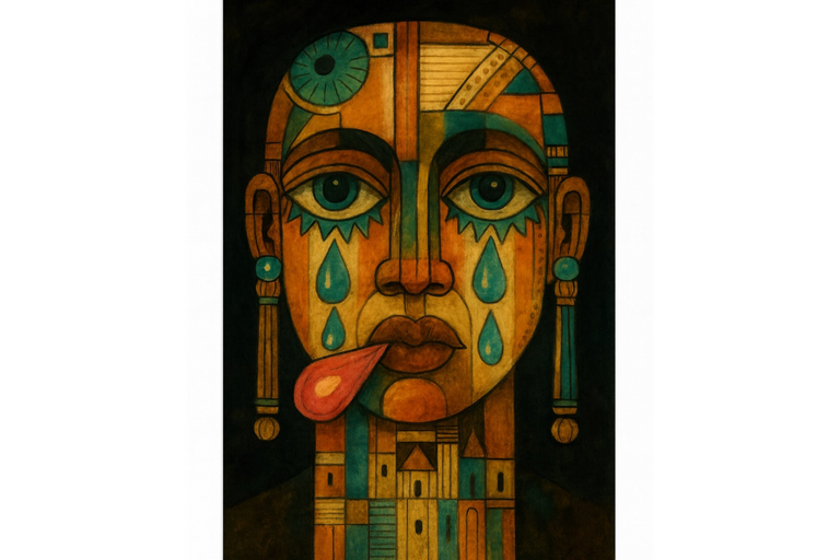 Colorful painting of a face of a woman by artist Frédéric Bonin-Pissarro