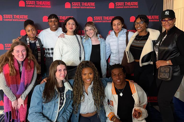 A large group of students posing for the camera