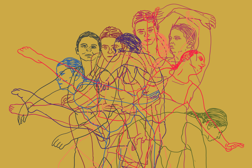 A dancer in many different colors and positions is featured in this promotional drawing.