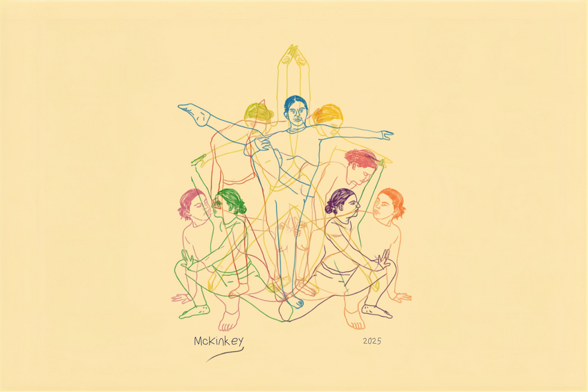 A dancer in many different colors and positions is featured in this promotional drawing.