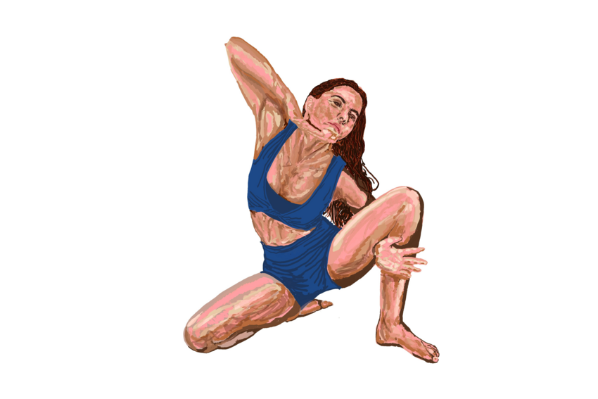 A dancer poses with her hand below her chin in this promotional drawing.