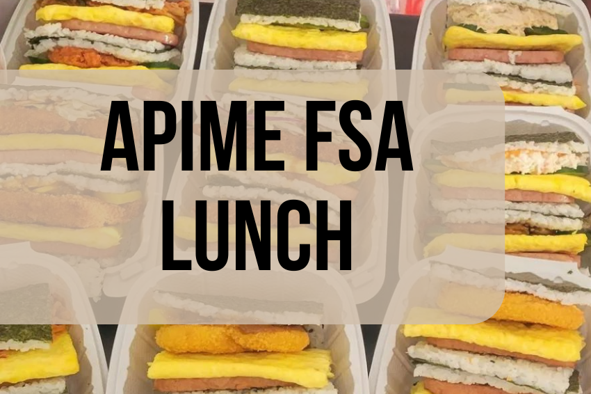 The title of the event, &quot;APIME FSA Lunch,&quot; overlaid on a photo of Okinawa-style Onigiris.