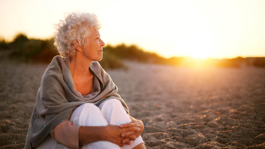 A woman sitting on a beach