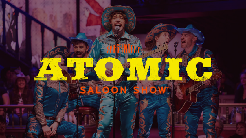 Atomic Saloon Show. Cowboys performing on stage.