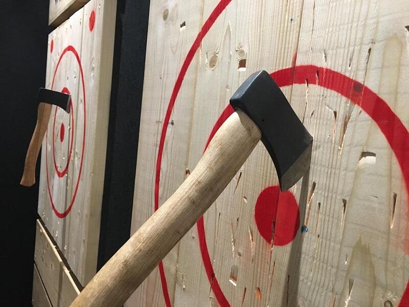 Axe stuck on a wooden target