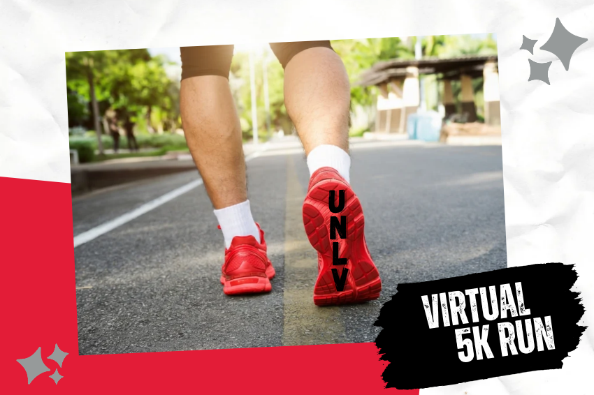 Virtual 5K. Person wearing red running shoes.