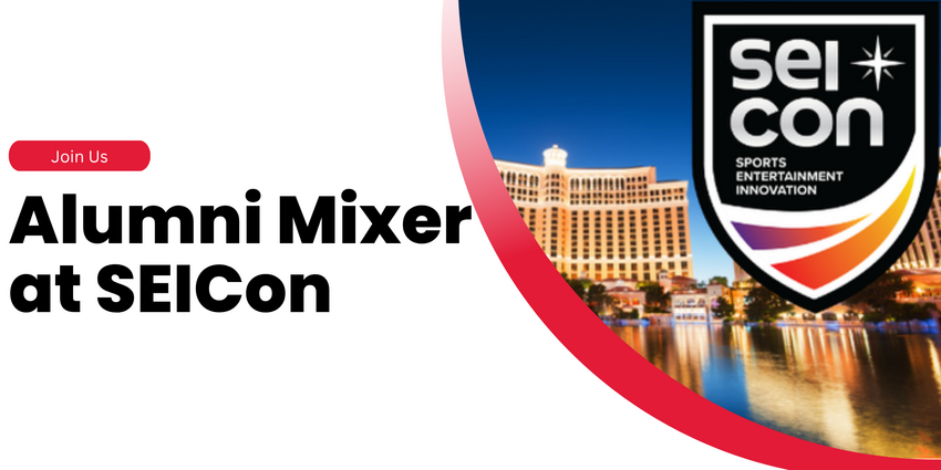 Alumni mixer at SEICon. Photo of the Bellagio fountains on the Las Vegas Strip