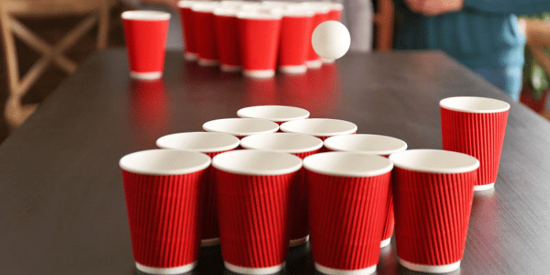 Cup pong set up on a table