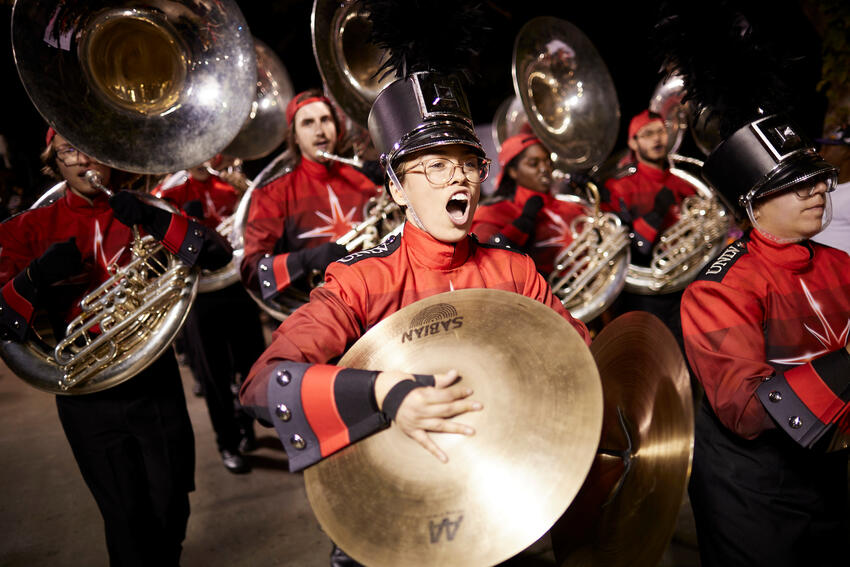 The marching band in a parade