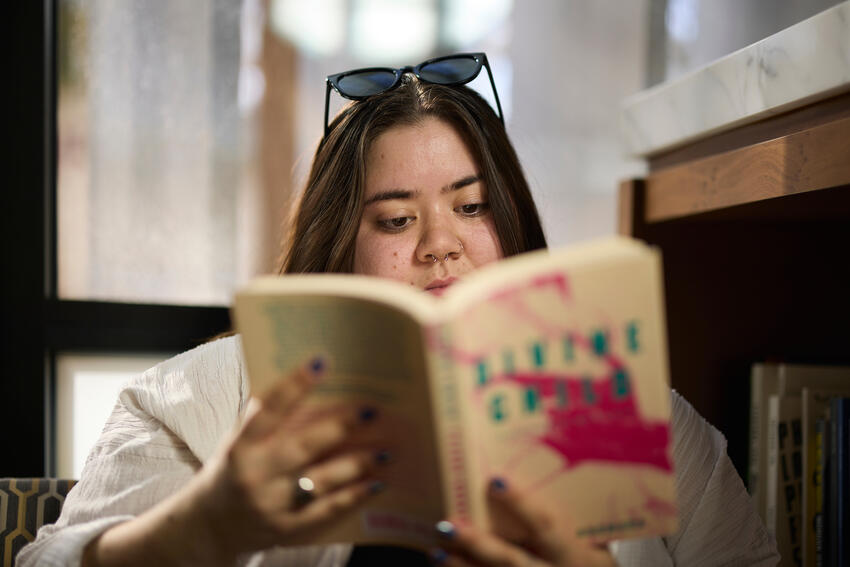 A woman reading a book