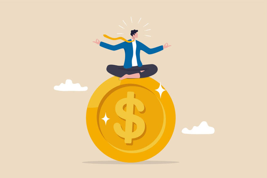 A graphic of a person sitting on top of a coin