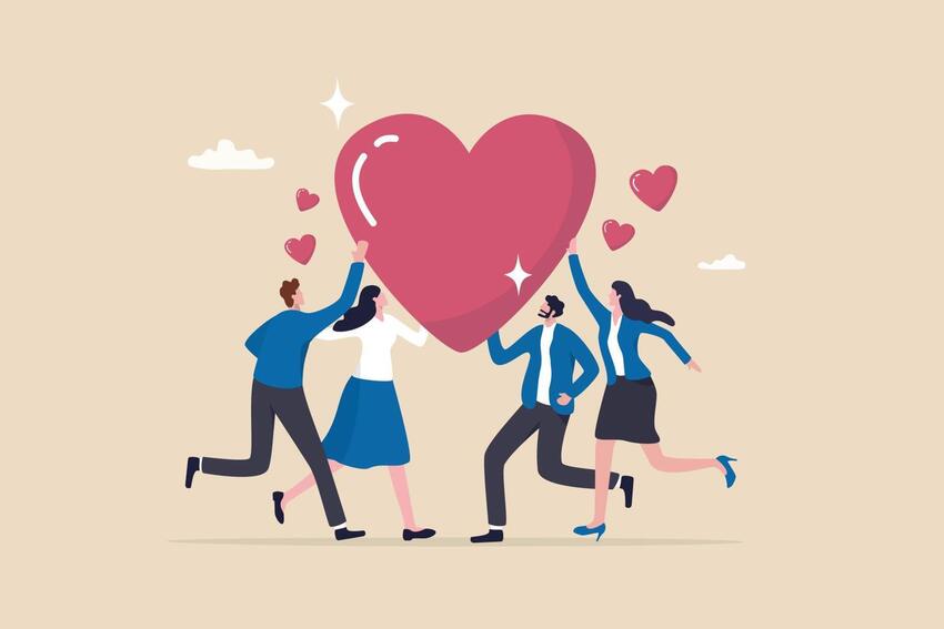 A graphic of people holding up a heart