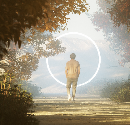 a person walking along a path in the woods