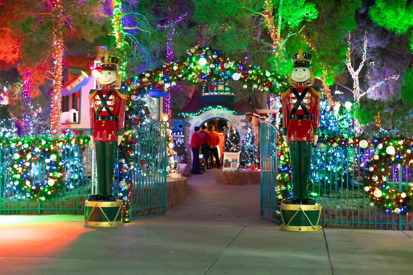 Entrance of the Magical Forest with two giant nutcrackers at the gates