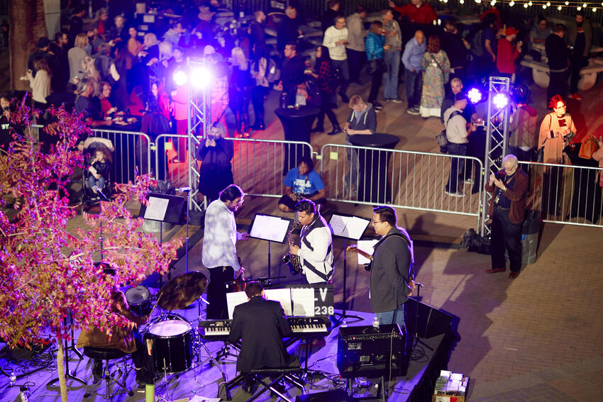 A jazz band performing during the UNLV Art Walk event.