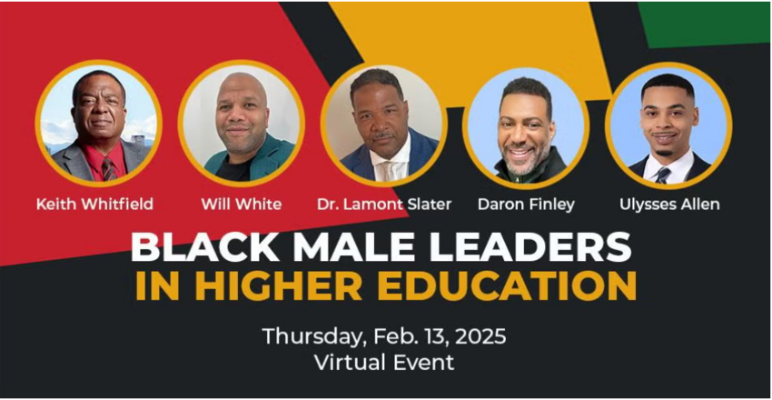 photo collage of people speaking at Black Male Leaders in Higher Education