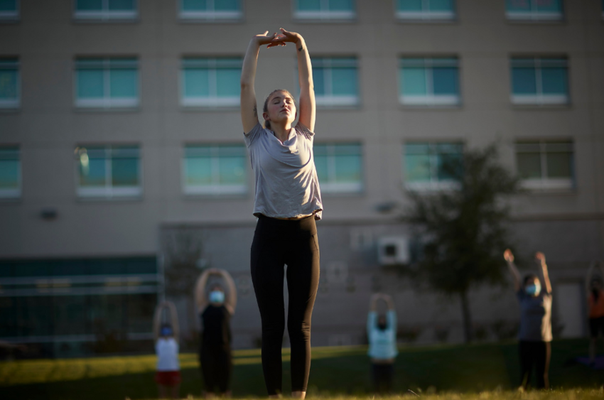 Woman doing yoga outside