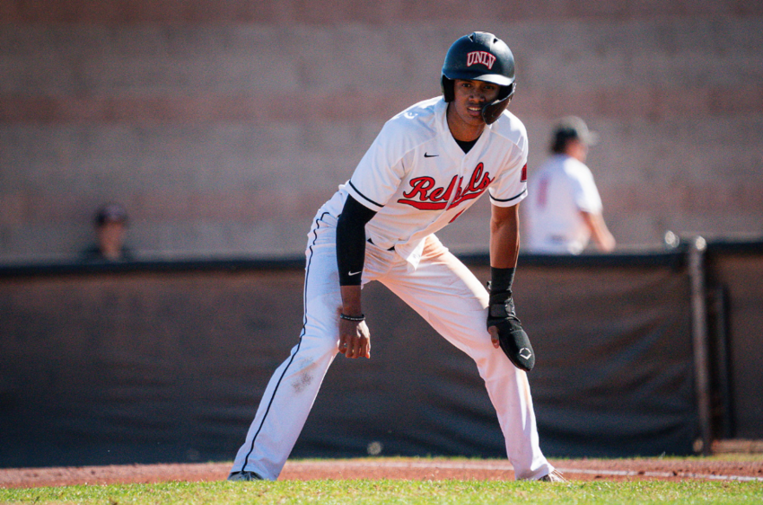 UNLV baseball player standing on the baseball field