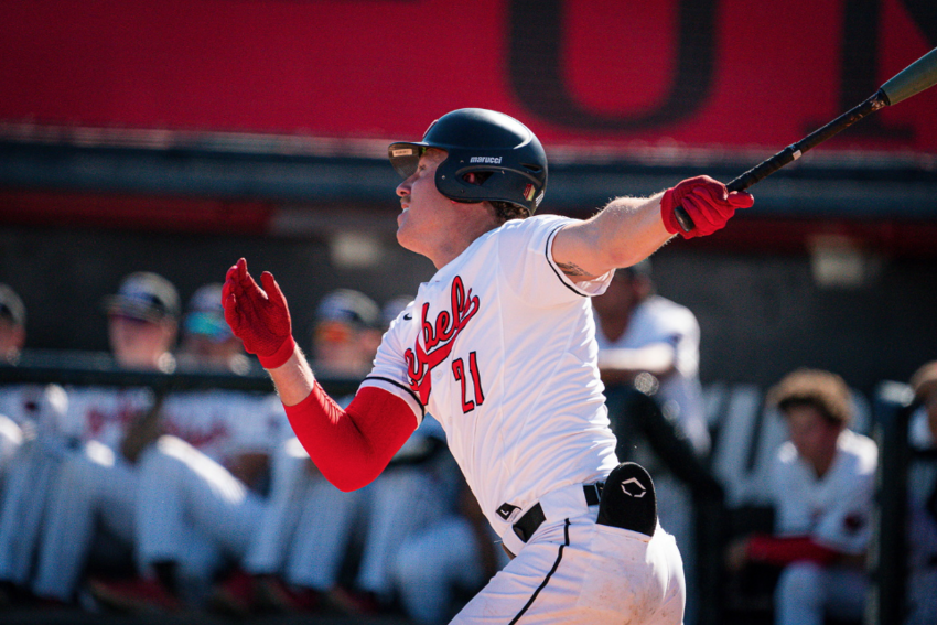 Batter swinging at a baseball