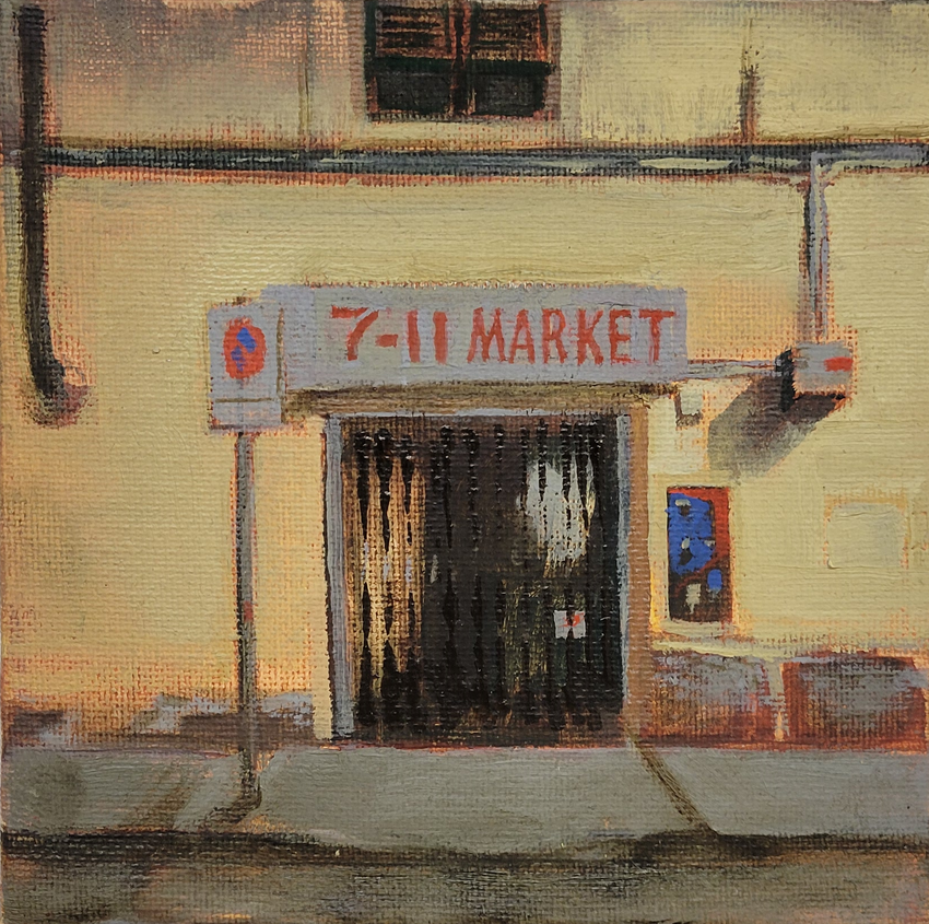 Painting of 7-11 Market store front along street in Florence