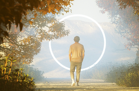 A person walking in a forest