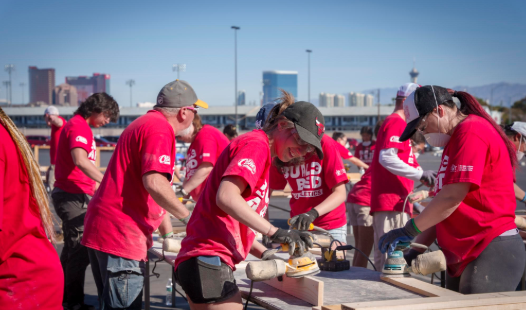 Students building beds
