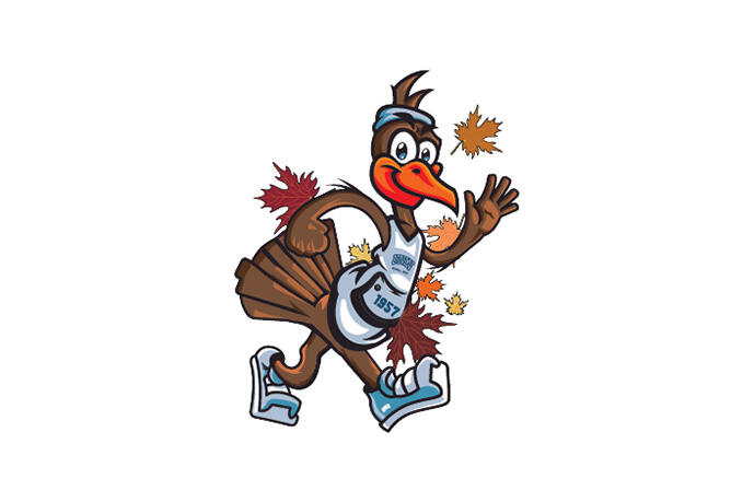 Cartoon turkey wearing a UNLV jersey.