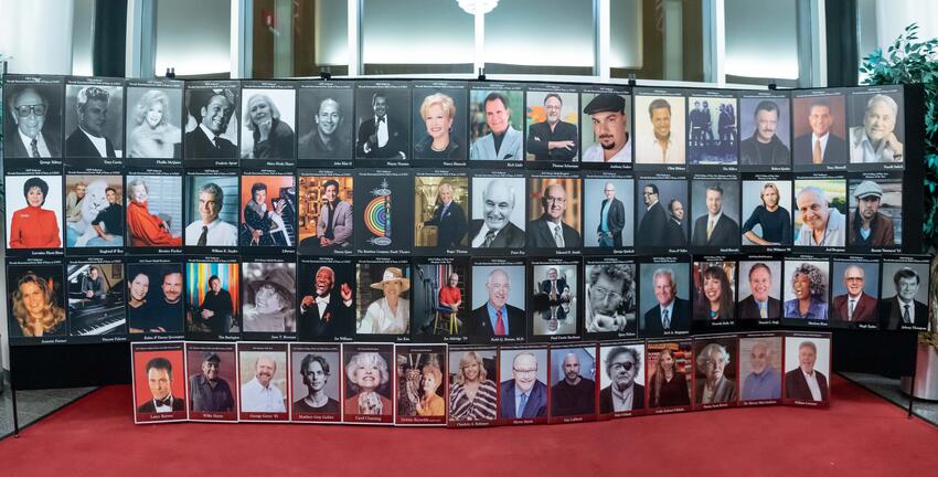 The College of Fine Arts Hall of Fame. Photos of people who have been inducted into the hall of fame.